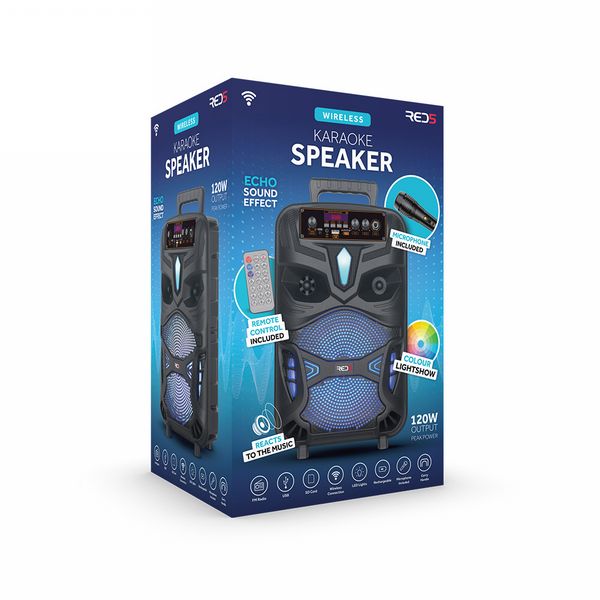 RED5 Wireless Karaoke Speaker with Microphone and LED Colour Changing Lights
