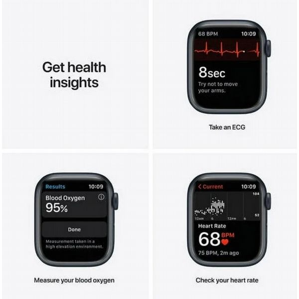 Refurbished Apple Watch S7 41mm Midnight Aluminum case, Midnight Sport Strap, GPS - LIKE NEW