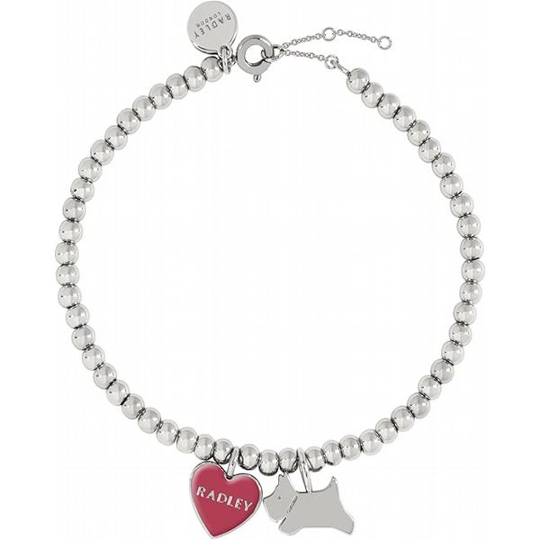 Radley Love Letters Ladies Silver Plated Friendship Bracelet With Jumping Dog And Pink Enamel Heart
