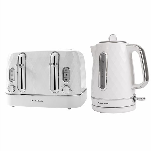 Hamilton Beach Kettle And Toaster Set Diamond Collection White