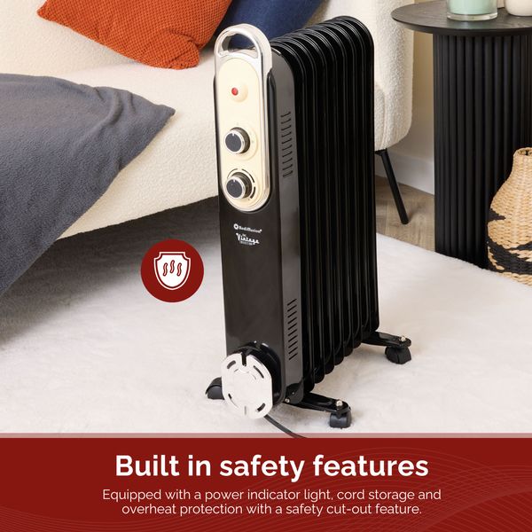 Rediffusion Vintage 9 Fin Oil Filled Radiator Black
