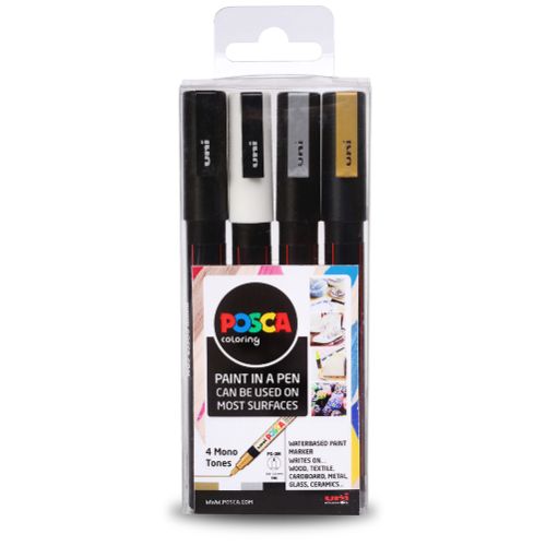 Uni: Posca Marker: PC-3M: Fine Bullet Tip: 0.9 - 1.3mm: Mono Tones Set of 4