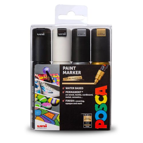 Uni: Posca Marker: PC-8K: Chisel Tip: 8mm: Mono Tones Set of 4